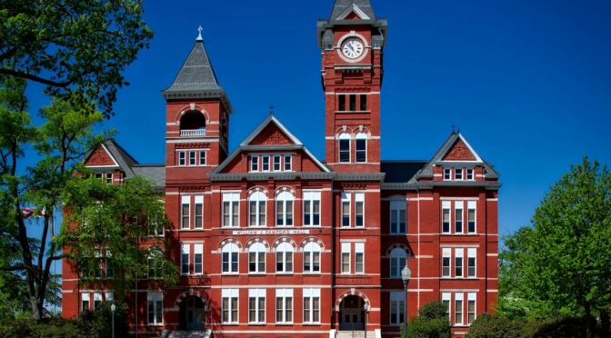 red building with clock tower