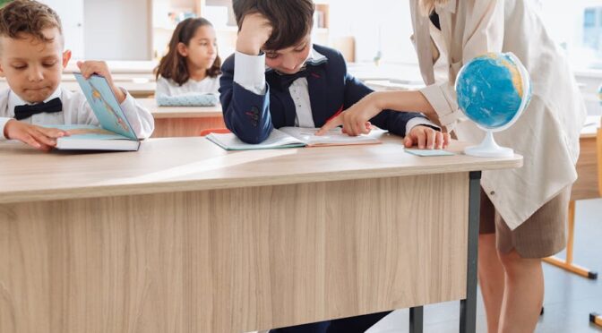 teacher discussing her lesson about geography